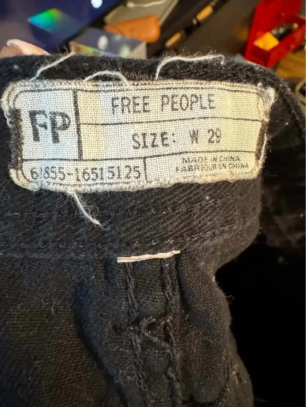 Free People Black Denim Cutoff Shorts Distressed Size 29 Pre-Loved